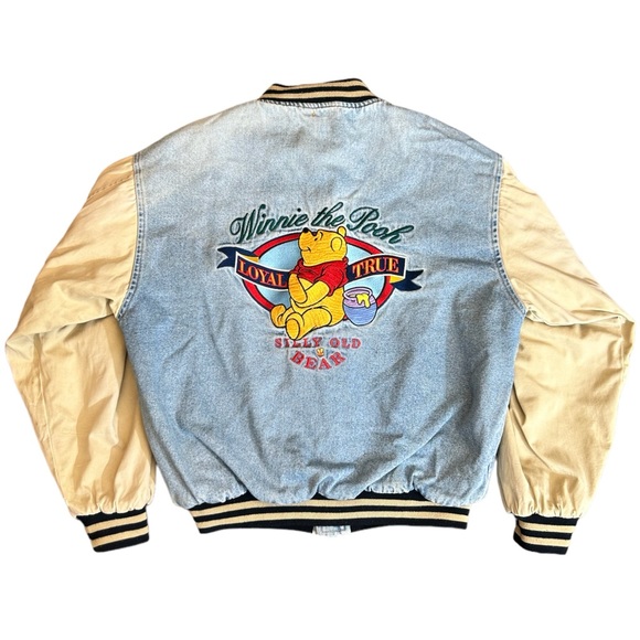 Vintage 90s Disney Winnie the Pooh Varsity Bomber Denim Jean Jacket L - Picture 4 of 10